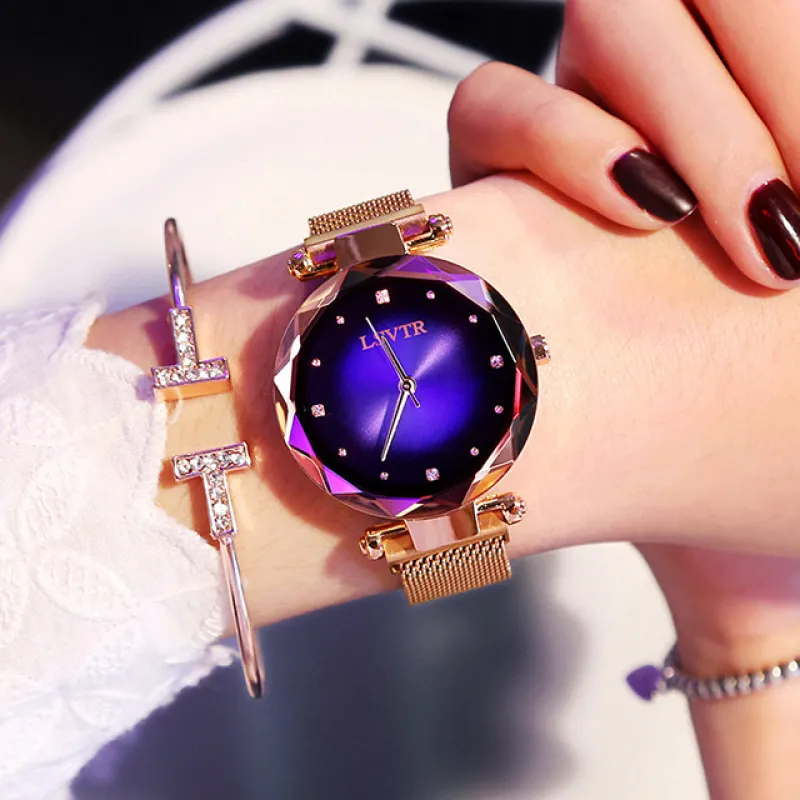 1738919142800-1.webp Rose Gold Starry Sky Diamond Womens Watch Waterproof Fashion Wristwatch - Image 5