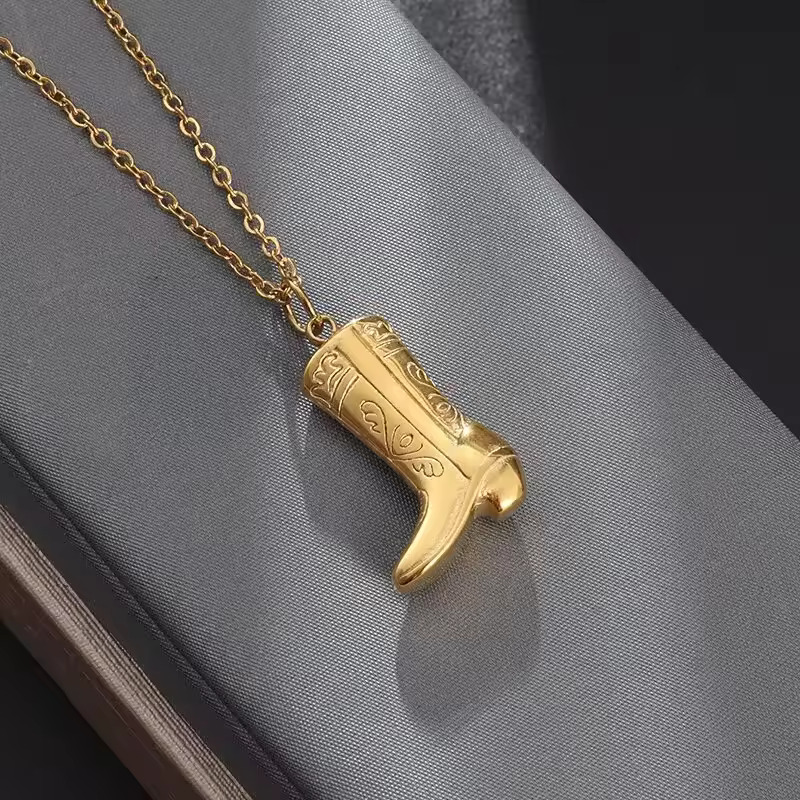 Sf05835fc763546afada83c81e8e728db8-1.jpg_960x960q75-1.jpg_-1.jpg Gold Cowboy Boots Pendant Necklace for Women & Girls - Image 5