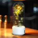 Creative 2 In 1 Rose Flowers LED Light And Bluetooth-compatible Speaker Valentine's Day Gift Rose Luminous Night Light Ornament In Glass Cover - Image 2